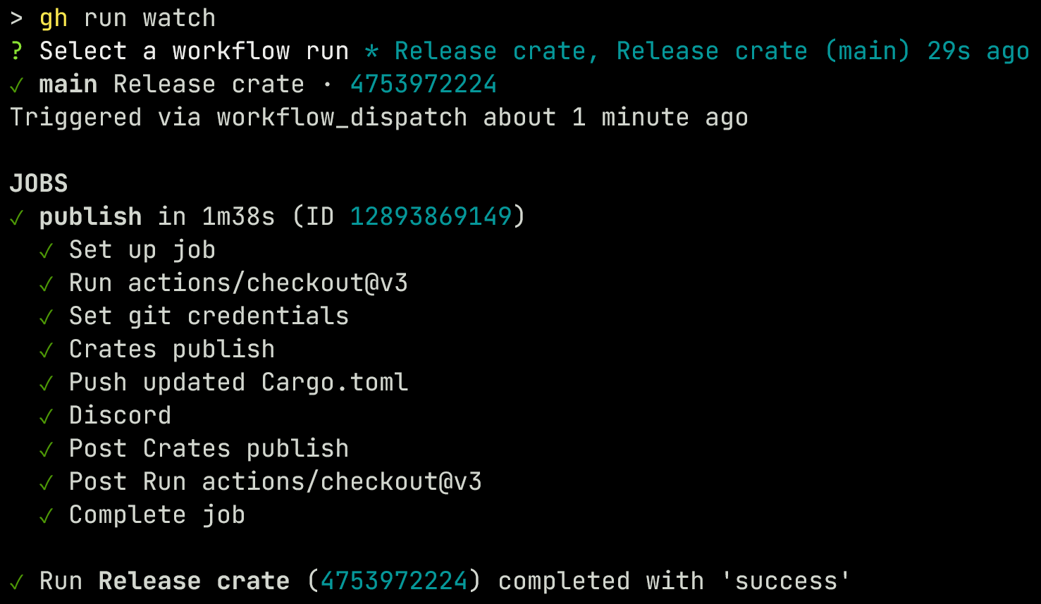 GitHub publish crate watch